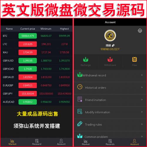 【英文版】英文版微盘微交易K线时间盘源码｜期货｜股票｜虚拟币｜点位盘｜外汇贵金属交易平台｜去除短信｜