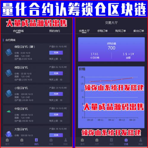 【完整版】量化区块链合约挖矿系统token | 多币种 | 推荐奖励 | 认筹 | 锁仓 | 交易所大厅 | 矿机商城 | 